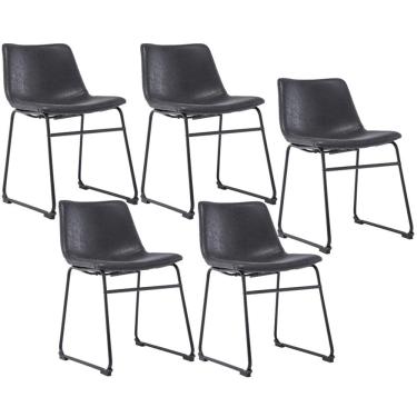 Imagem de Kit 05 Cadeiras Decorativa Sala de Estar Recepção Fixa Maia PU Preto G56 - Gran Belo