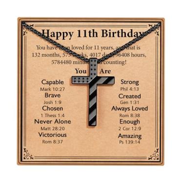 Imagem de ESPVO Presentes de aniversário de 9 a 16 anos, colar de cruz de aço inoxidável 316L, joias religiosas cristãs, presentes para filho, sobrinho, neto, adolescente, 45,7 cm + 5 cm, Aço inoxidável, Sem