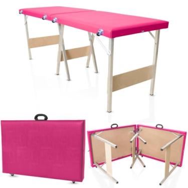 Imagem de Maca Portatil Dobravel Maleta Massagem Estetica Depilação Cores Variadas (Rosa Pink)