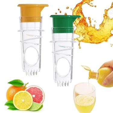 Imagem de Espremedor de limão, 2 peças, extrator manual de suco de limão, transparente com tampa embutida, espremedor de frutas cítricas portátil compacto de plástico laranja para coquetéis, mini espremedor de