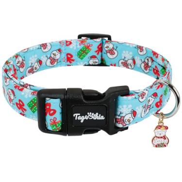 Imagem de Tag4Oikia Coleira de Natal para cães pequenos, coleira azul ajustável para cães pequenos com estampa de boneco de neve, coleira de Natal para cães fofos, coleira de Natal de inverno para meninas