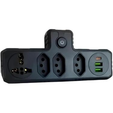 Imagem de Extensão Adaptador de Tomada Filtro de Linha Inteligente – 4 Tomadas + 2 USB + 1 Tipo C - Bivolt - Padrão Universal (PRETO)