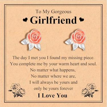 Imagem de CERSLIMO Brincos femininos banhados a ouro rosa 14 K para namorada, aniversário e dia dos namorados para namorada