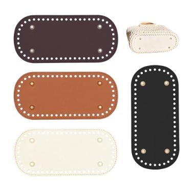 Imagem de Yitexin 4 peças de fundo de bolsa de couro PU para crochê, base oval de bolsa de crochê de 22 x 10 cm, almofada inferior de bolsa de couro com furos para bolsa de mão DIY (4 peças)