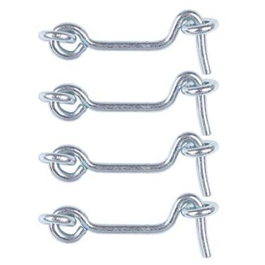 Imagem de Gancho de cabine de 5 cm, gancho de trava de olhal, acabamento de revestimento de fechadura de porta para portão, janela, deslizante, porta de celeiro, pacote com 4, prata