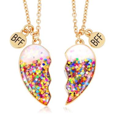 Imagem de ElevateTech Colar Best Friend para 2 Colares de Meio Coração BFF Colar Amizade Presentes para Mulheres Colares de Sereia Colorida Conjunto de Pingentes para Melhores Amigas, Presentes de Aniversário