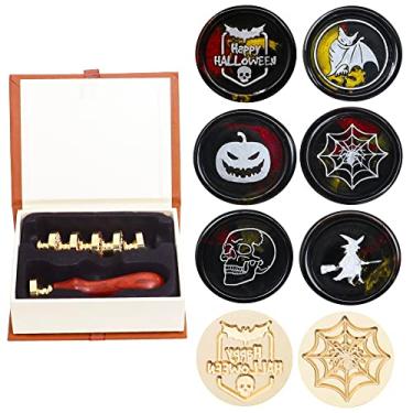 Imagem de SWANGSA Conjunto De Carimbos Cera Halloween, 6 Cabeças Selagem Vintage E 1 Cabo Madeira Para Convites Festas, Cartas, Envelopes Natal (Conjunto Halloween)