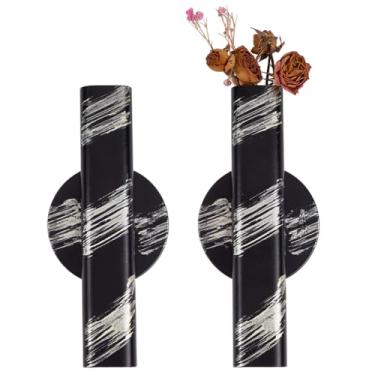 Imagem de GORGECRAFT 2 peças de vasos de flores pretas de metal ferro autoadesivo para pendurar planta de flores secas montagem na parede suporte para decoração de casa, escritório, sala de estar, quarto