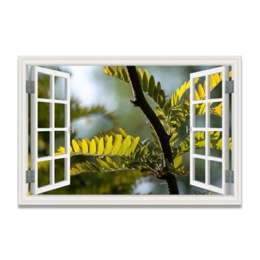 Imagem de Light Shining Through The LeavesImpressão artística em tela de ilusão de janela falsa, arte de parede com vista panorâmica real para sala de estar 60 x 90 cm sem moldura
