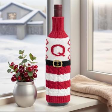 Imagem de Capa de garrafa de vinho de Natal, enfeite de mesa para festa sazonal, sala de jantar ou exibição em casa, letra Q