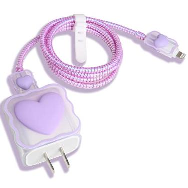 Imagem de QLD COVER Compatível com iPhone 18W/20W USB-C Capa de carregador adorável 3D Love Heart Waves Protetor de carregador macio fofo protetor de cabo para iPhone 11 12 13 14 Pro Max adaptador de