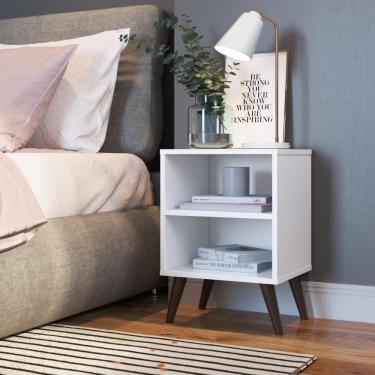 Imagem de Mesa De Cabeceira Nicho 39cm Com Prateleira E Pés Palito Retrô Branca