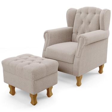 Imagem de Poltrona De Amamentação Yara P02 Com Puff Paris Luis Xv L02 Bouclê Creme - Lyam Decor