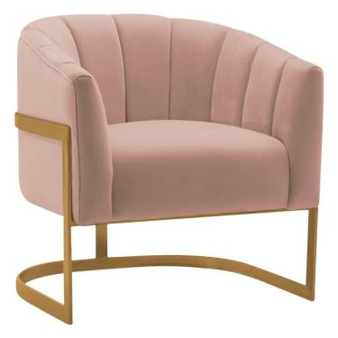 Imagem de Poltrona Decorativa Sala De Estar Recepção Mavie Base De Ferro Dourado Suede - Amarena Móveis Cor Rosê