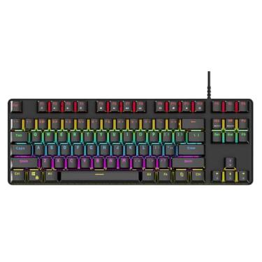 Imagem de Teclado Mecânico Gamer RGB com Switch Azul 87 Teclas Double Shot e Conexão USB com Layout US Performance e Estilo Profissional (Preto)
