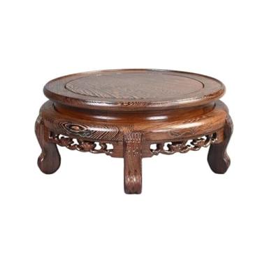 Imagem de suporte para bonsai Pedestal de madeira esculpida em estilo chinês com base para vasos bonsai e jogos chá(Grande)