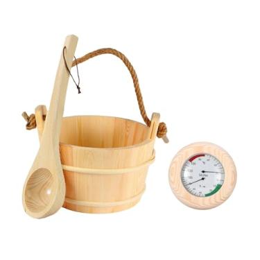 Imagem de Generic Balde de sauna e concha com termo-higrômetro, capacidade de água de 1 galão (4 litros), balde de chuveiro, kit de acessórios para sauna