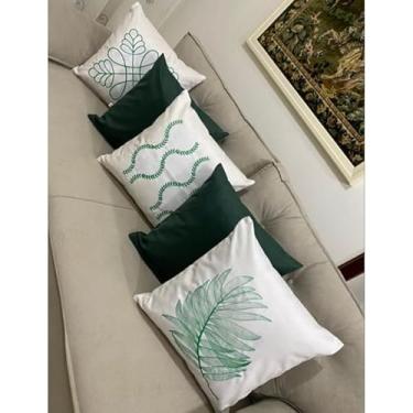 Imagem de Kit 5 Capas de Almofadas Decorativas 45x45cm em Tecido Suede com Bordado e Zíper Invisível – Sofá, Cama e Poltrona(VERDE PALHA)