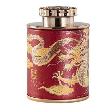 Imagem de Mini lata de chá vazia com estampa de dragão para uso doméstico, verde, preto, frasco, portátil, viagem, pequena, caixa de armazenamento de papel - vermelho