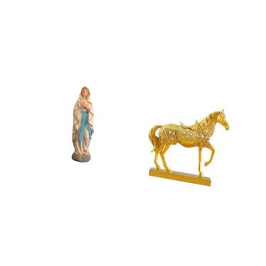 Imagem de Fenteer Estátua Da Virgem Maria a Cavalo, Estatueta de Lady, Obra de Arte Decorativa, Escultura Animal, Estatueta de Jesus Abençoado em Resina com Grav