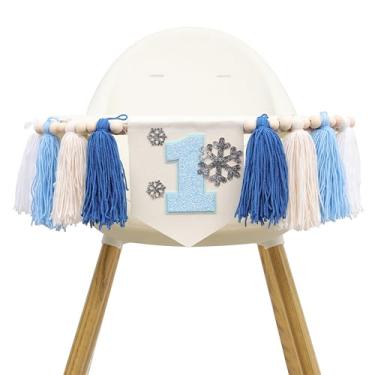 Imagem de Winter Onederland Faixa de cadeira alta com borla de fio - Faixa de decoração de primeiro aniversário de inverno, faixa de cadeira alta Winter Wonderland One, faixa de floco de neve primeiro para