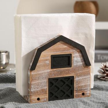 Imagem de Porta-guardanapos de madeira vintage para mesa, porta-guardanapos rústicos de fazenda para guardanapos de papel. (14.0 cmx14.0 cmx7.6 cm)