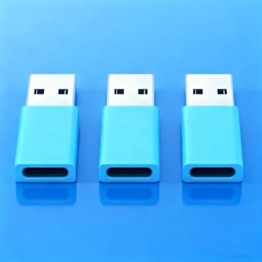 Imagem de Adaptador USB para USB C (pacote com 3) Conversor de cabo carregador tipo C para USB A para MacBook Pro, Samsung Galaxy, smartphones, laptop, carro e mais, azul