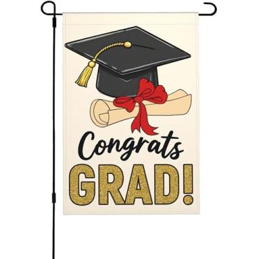 Imagem de UEQIKI Congrats Grad Diploma Cap Bandeira de jardim para exterior de verão serapilheira de boas-vindas 30,5 x 45,7 cm Cerimônia de formatura vertical quintal gramado decoração ao ar livre