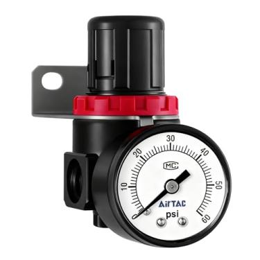 Imagem de Regulador de compressor de ar de baixa pressão Airtac AR2000-C 1/10.2 cm NPT com suporte e medidor ajustável de 0-60 PSI