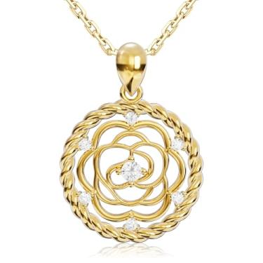 Imagem de HOTIE Colar de rosas para mulheres, pingente de rosa com recorte de prata esterlina com flor banhada a ouro 16 K, presente de Natal para mulheres, aniversário, aniversário, Natal, para esposa
