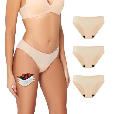 Imagem de Battewa Calcinha feminina ultramacia à prova de vazamento, absorvente leve, lavável e reutilizável, 20 ml, pacote com 3 (bege, pequena)