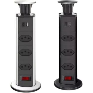 Imagem de Torre De Tomadas De Embutir Retrátil Multiplug USB mais USB Tipo C com 3 Tomadas Bancada Bivolt 110V | 220V