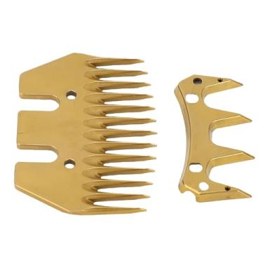 Imagem de Fafeicy Lâminas de Substituição para Tesouras de Ovelha, Lâminas de Aço de Alto Carbono Com 13 Dentes Dourados para Tosquiadeiras Elétricas, Espaçamento de 7 Mm para Corte de lã Densa Em Lhamas de