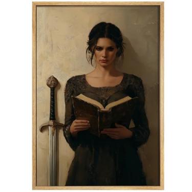 Imagem de Gótico Mulheres Pinturas Moody Girl Poster Dark Academia Arte Mulher Estudiosa Imagem Cavaleiro das Trevas Vintage Pintura de Leitura Mulher Elegante Arte de Parede Vitoriana Vintage 40 x 61 cm Sem