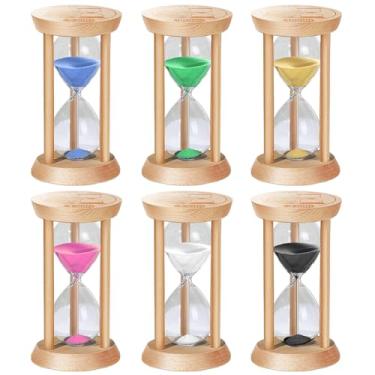 Imagem de Conjunto de temporizador de ampulheta de areia: 30 seg/1/2/3/5/10 minutos, relógio de areia de madeira, vidro de hora de relógio de areia colorido, temporizador pequeno para sala de aula, decoração de