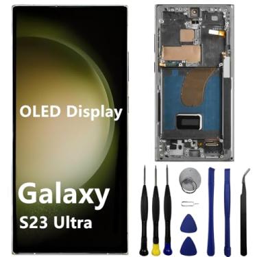 Imagem de Tela de substituição OLED para Samsung Galaxy S23 Ultra S23ultra 5G S918U S918B/DS S918U1 S918W S918E Display LCD Touch Screen Digitalizador Suporte Impressão Digital e S-Pen (com moldura verde +