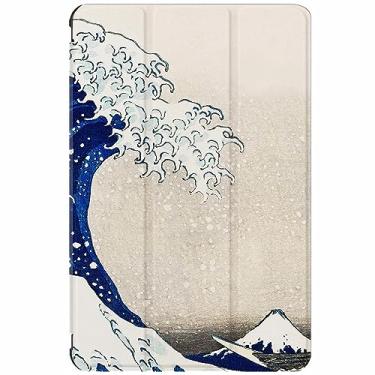 Imagem de Berkin Arts Capa Samsung Galaxy compatível com Tab S6 Lite 10,4 polegadas modelo SM-P610/P613/P615/P619 capa com suporte dobrável triplo estilo japonês (The Great Wave da Hokusai)