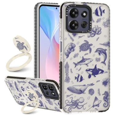 Imagem de Boaretiu Capa para Motorola Moto G Power/Play 2025 - com suporte fofo Kawaii Fashion 360° giratório suporte de anel com suporte de flor retrô para mulheres meninas meninos adolescentes feminino capa