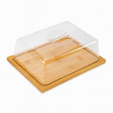 Imagem de Porta Frios Bambu Tampa De Acrílico Presunto Queijo Mesa Posta