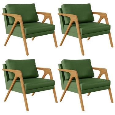 Imagem de Kit 04 Poltronas Com Estrutura Madeira L02 Facto Verde Musgo