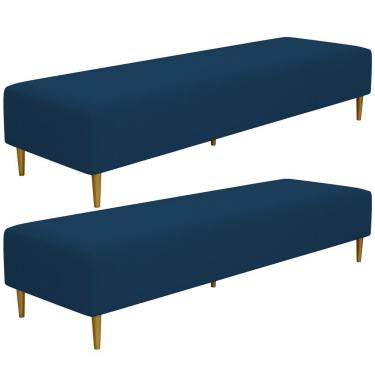 Imagem de Kit 02 Puffs Decorativo Sala De Estar Bali W01 Pés Palito 190x60cm Suede Azul Marinho - Lyam Decor