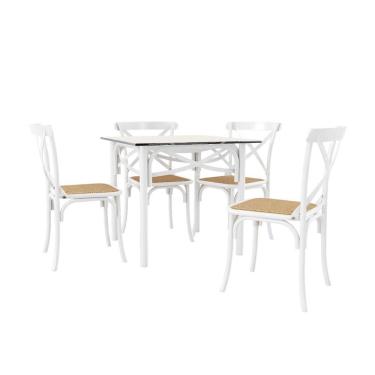Imagem de Conjunto Katrina Branco 4 Cadeiras Tampo De Madeira Quadrado 90 Cm New Green - Marrom