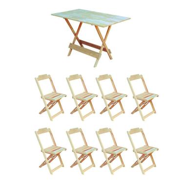 Imagem de Conjunto Mesa De Madeira Dobravel 1,20X70 Sem Pintura/Crua 8 Cadeiras - Marrom