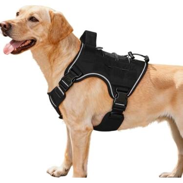 Imagem de Peitoral tático resistente para cães grandes, colete refletivo ajustável sem puxão com sistema Molle, controle de nível militar K9 para treinamento de serviço, atividades ao ar livre e mais de 10