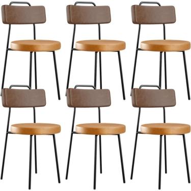 Imagem de Kit 06 Cadeiras Decorativas Estofada Para Sala Jantar Barcelona L02 Couríssimo Marrom Whisky - Lyam