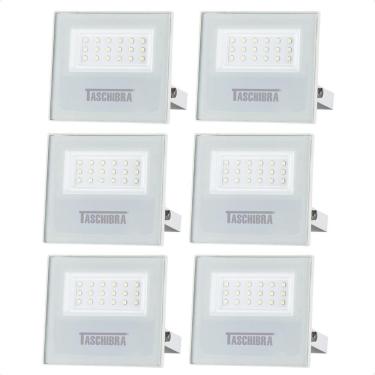 Imagem de Kit 6 Refletor Holofote Taschibra Led Tr Slim 20w Verde Prova Da água Ip65 Branco Bivolt