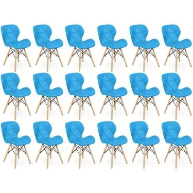 Imagem de Kit 18 Cadeiras De Jantar Charles Eames Slim Wood Estofada - Azul