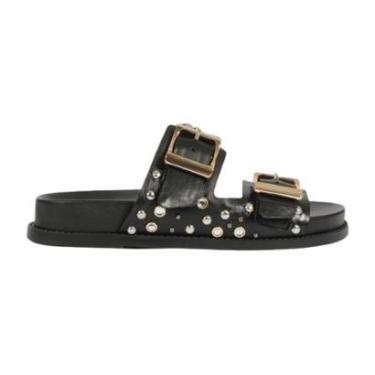 Imagem de Sandalia Papete Slide Couro Tiras Tachas Preto-Feminino