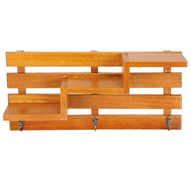 Imagem de Prateleira de armazenamento de parede Mantimentos vintage Madeira maciça montada na parede Decorações de pequenos armários Prateleira de parede criativa para escritório doméstico