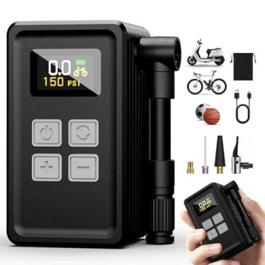 Imagem de SKYJDM Mini bomba de bicicleta 150PSI com calibre, bomba de ar elétrica de inflação rápida, inflador de pneu portátil para válvula Presta e Schrader - bicicleta, bicicleta elétrica, bicicleta de